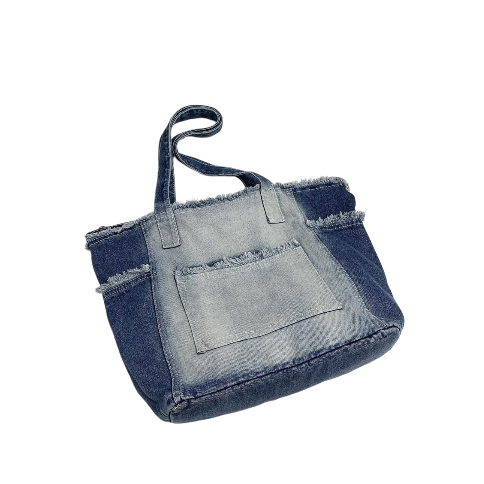 Borsa a Tracolla sac À Épaule Franges En Denim De Grande Capacité Style Lavé pour Les Femmes Navette Quotidien Correspondant-Light Blue