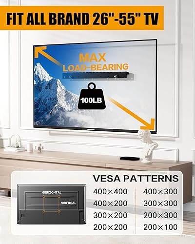Miniatura 2 de Soporte de pared para TV sin taladrar para televisores de 26 a 55 pulgadas, soporte para paneles de yeso sin pernos, soporta hasta 100 libras,