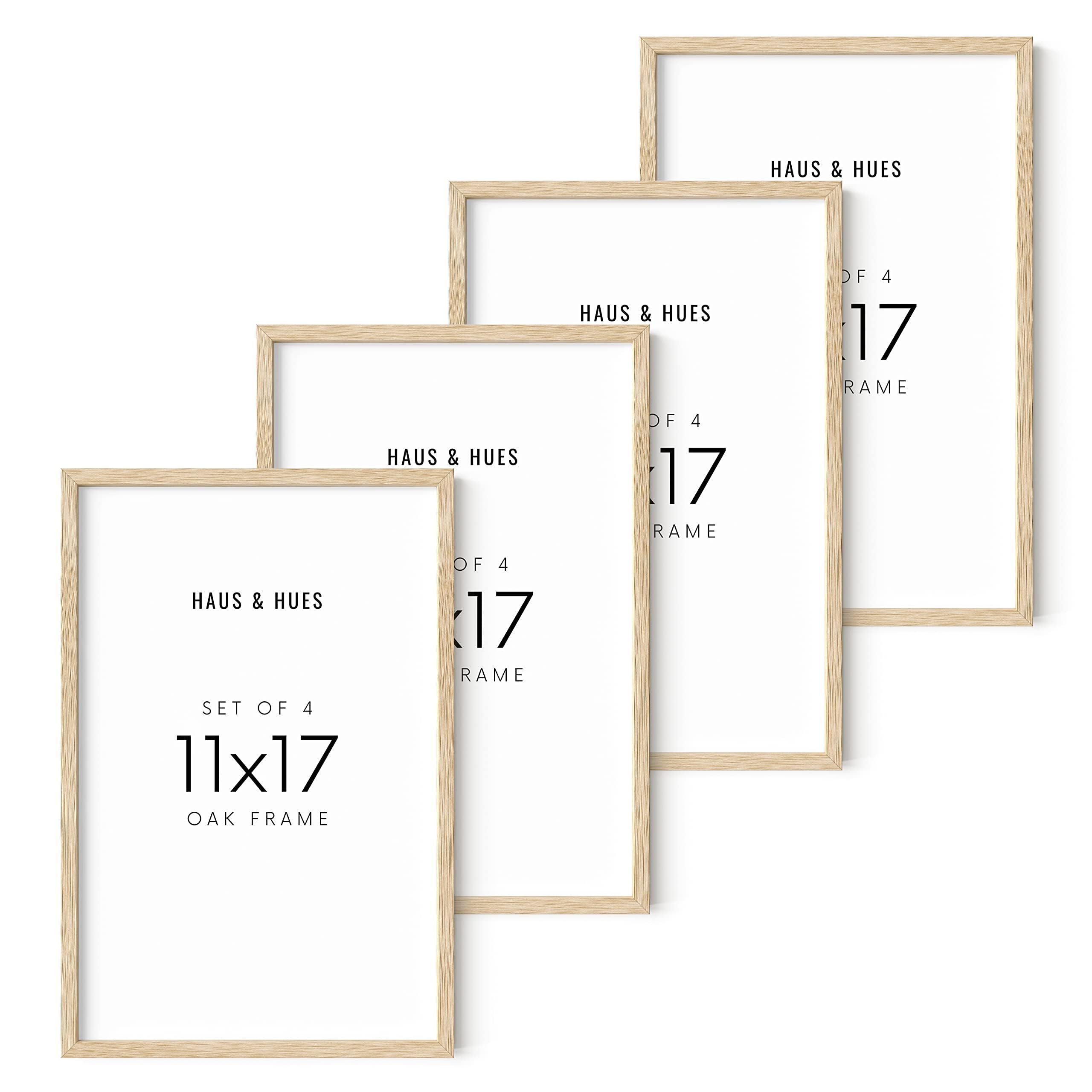 haus and hues set of 4 11x17 picture frame - 11x17 frame wood gallery wall frame set, 17x11 picture frames wall decor natural wood frame, collage photo frames 11x17 picture frame set (beige oak frame)