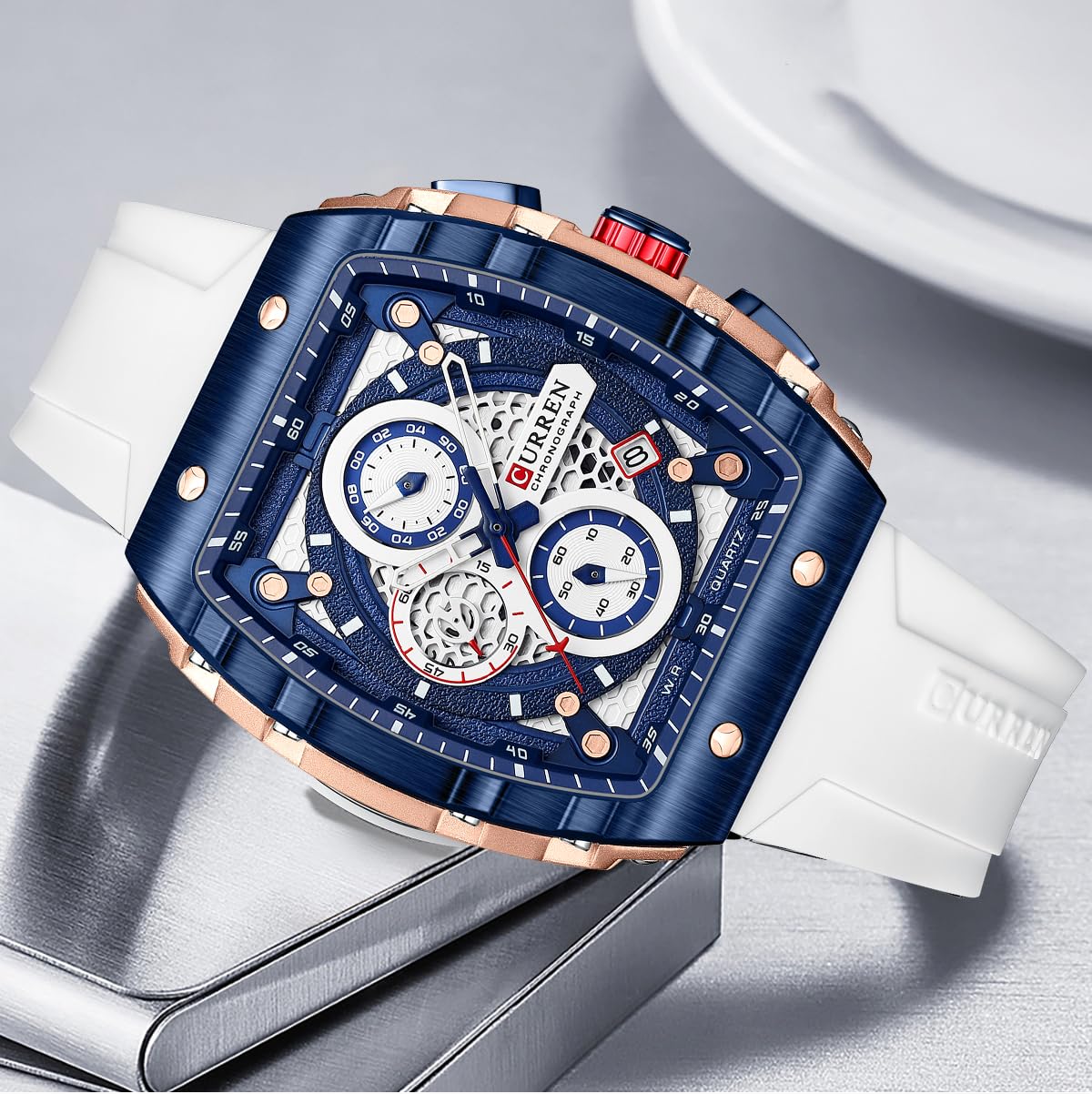 Men's Chronograph Sport Watch Waterproof Military Watches for Men Analog Quartz Wristwatch with Date Display Silicone Strap Outdoor Clock