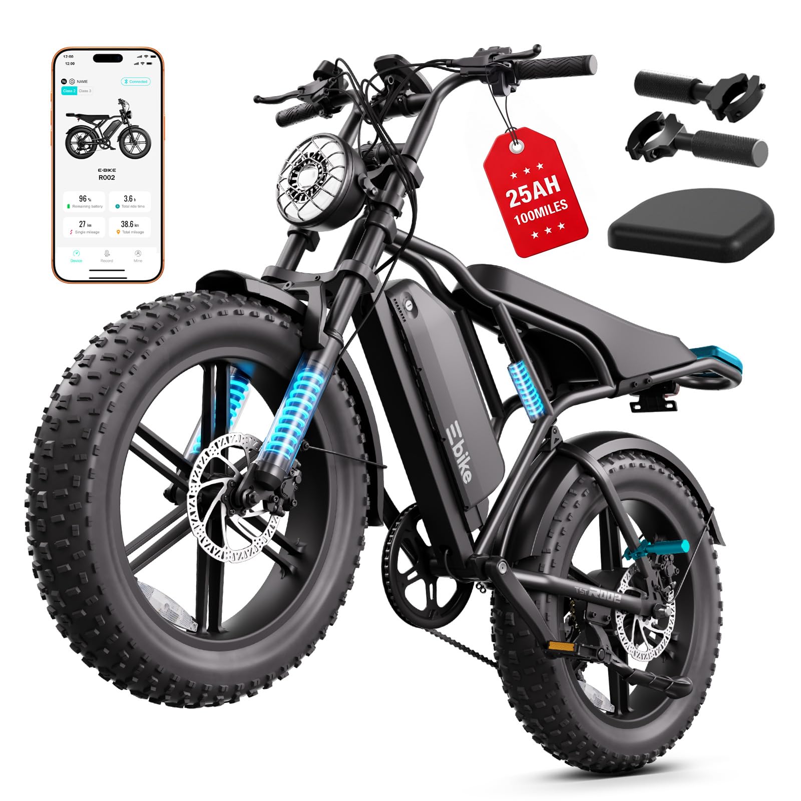 Electric Bike for Adults,20"x4" Fat Tires Retro Ebike,28MPH,Range 65Miles