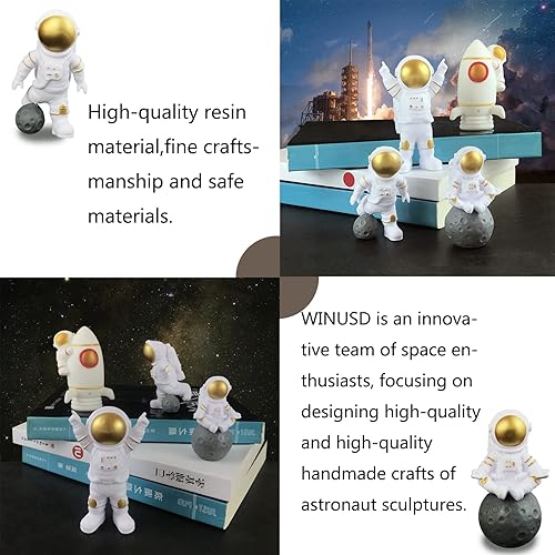 Vista 26 de Figura de astronauta, juego de 3 espejos, decoración de estatua de astronauta, figura de resina para decoración de pastel, adorno de escritorio