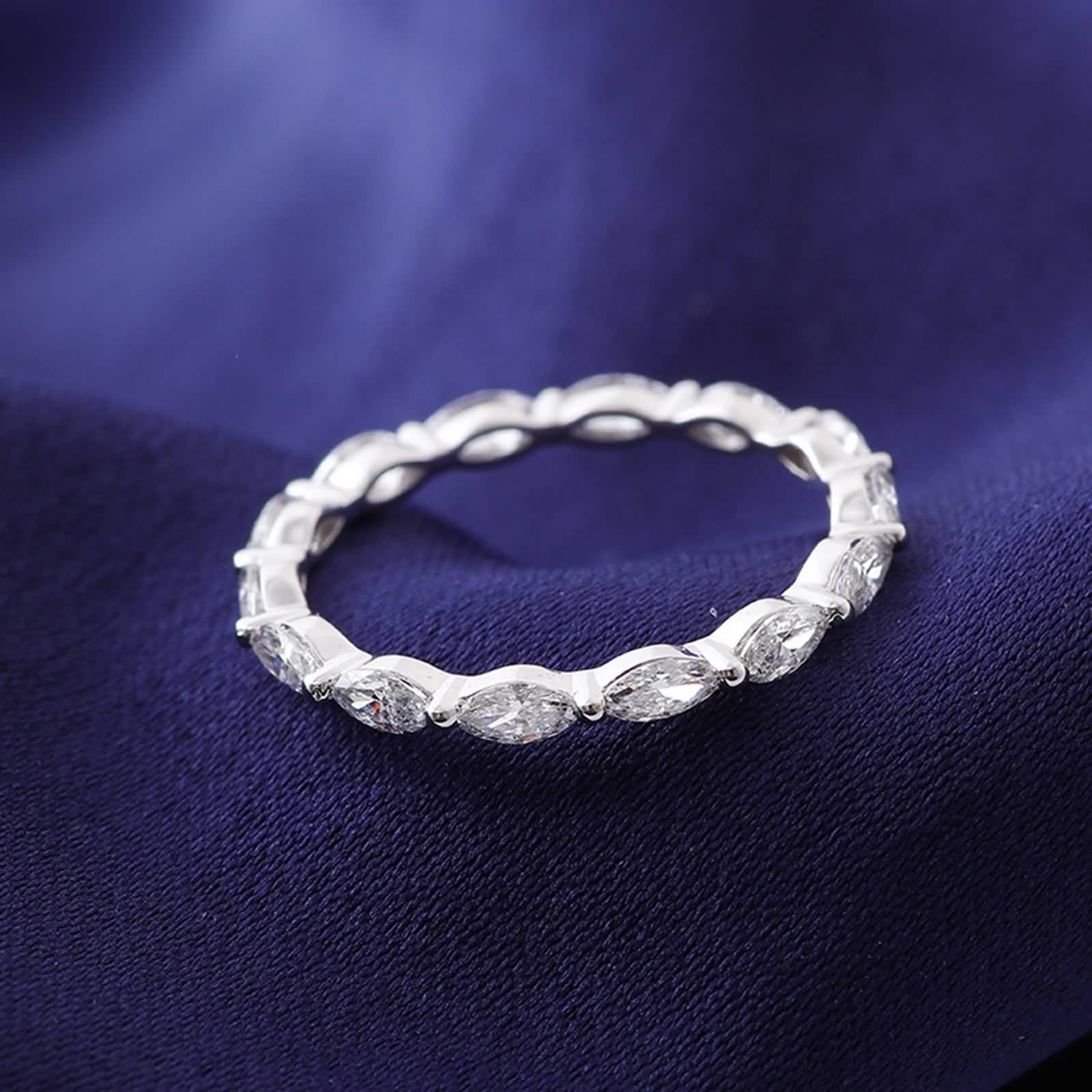 Anillo de graduación, anillo de banda de moissanita marquesa blanca plateada para aniversario, anillo de joyería para mujer
