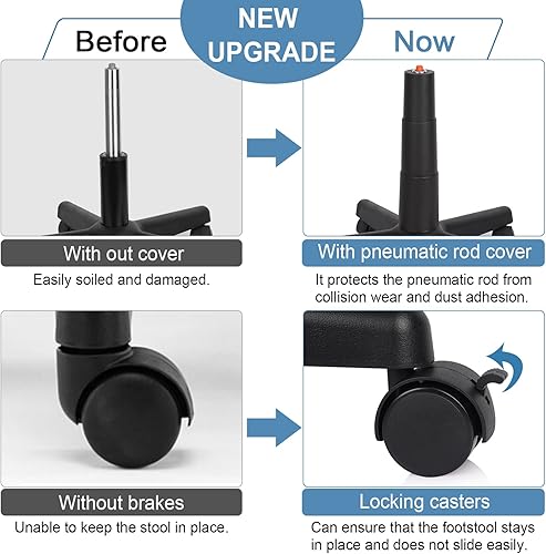 Miniatura 9 de Reposapiés debajo del escritorio, altura ajustable y ángulo de inclinación, reposapiés ergonómico otomano con ruedas, reposapiés rodante de 360 para