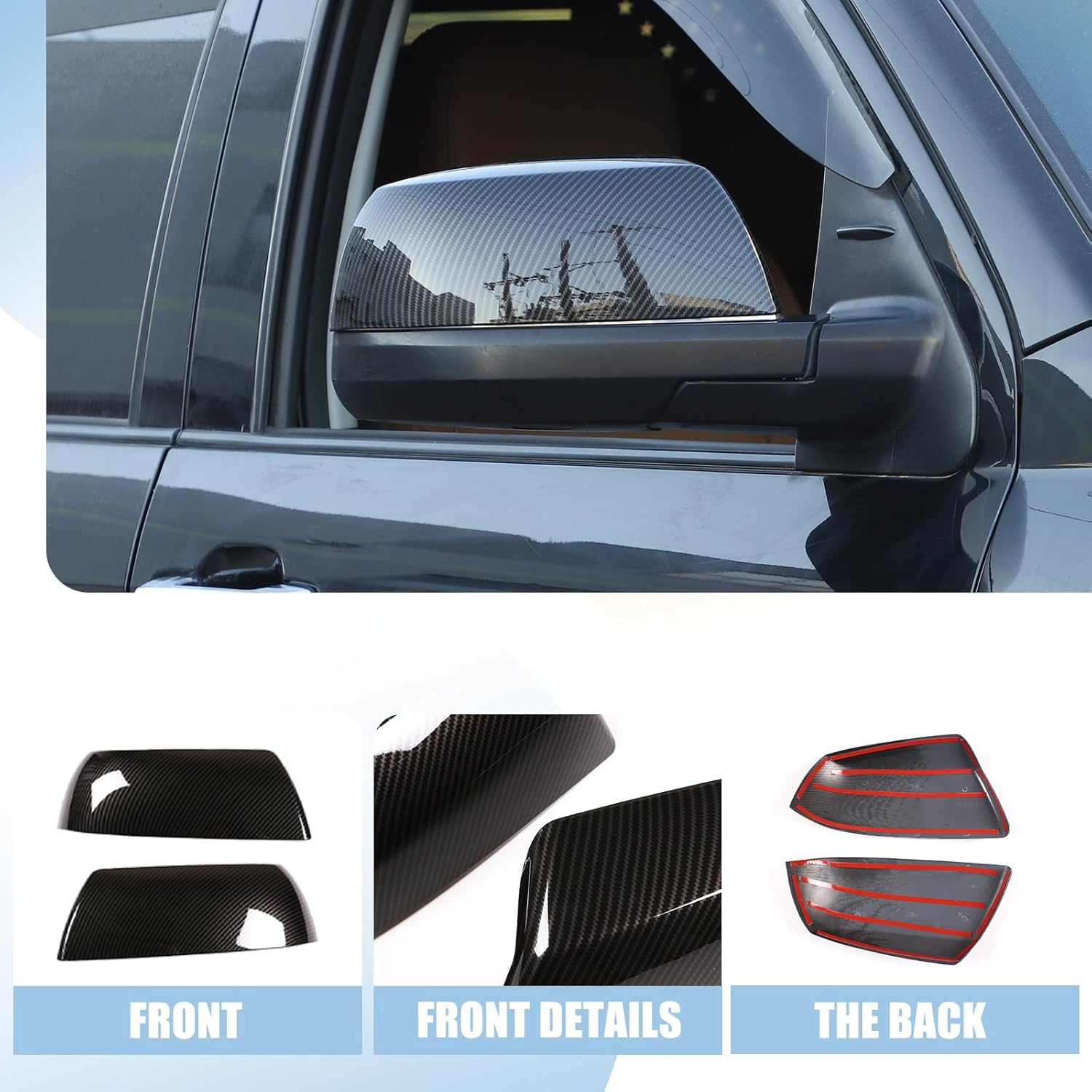 ABS Outside Side Rearview Mirror Cover Trim Sticker Compatible with Toyota Tundra 2007-2021 Crew Max Sequoia 2008-2020 Accessories(not applicable to models with turn signals) (Carbon fiber pattern)