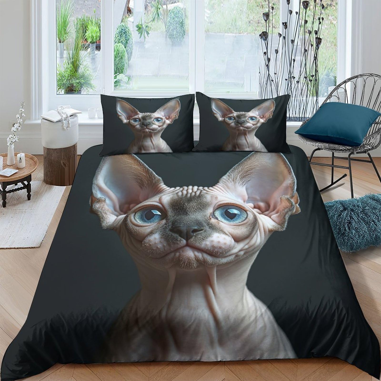 Ctjqhvkz Style-10 3D Printed Sphynx Cat Fitted Sheet Microfiber Soft Black Animal Art Bed Sheet For Bedroom Dorm Mattress Decor Single（135X200cm）