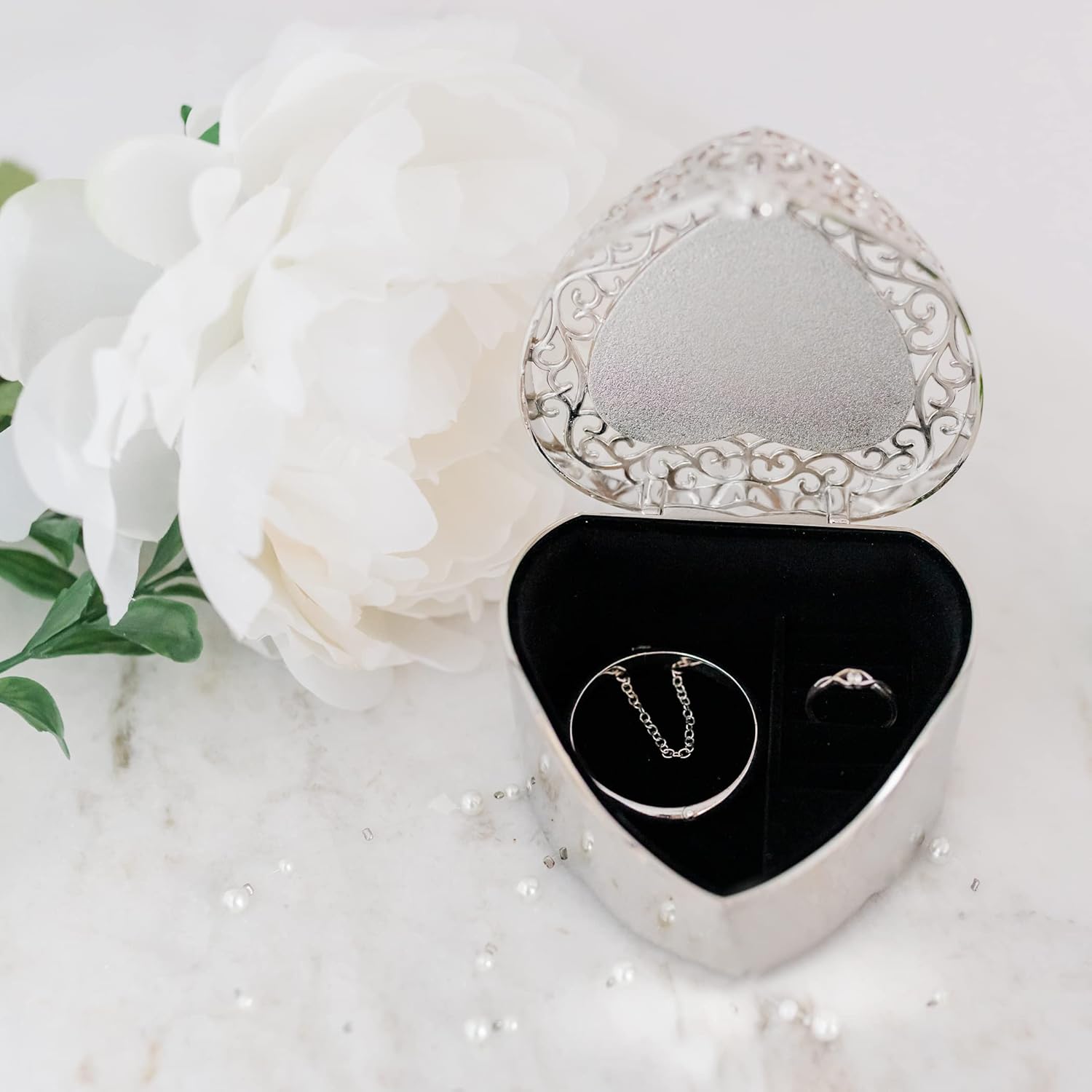 Cherished Moments Baptism Gift for Girls Jewelry Keepsake Box with Heart-Shaped Filigree Design and Engraved Cross, Silver Toned - Image 3