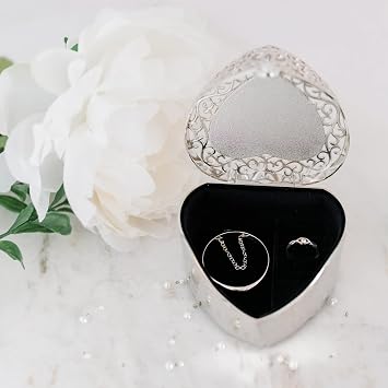 Cherished Moments Bereavement Memorial Gift Jewelry Keepsake Box with Heart-Shaped Filigree Design for Sympathy Gift Loss of Loved One, Loss of Dad, Mom, Wife, Husband, Silver Toned