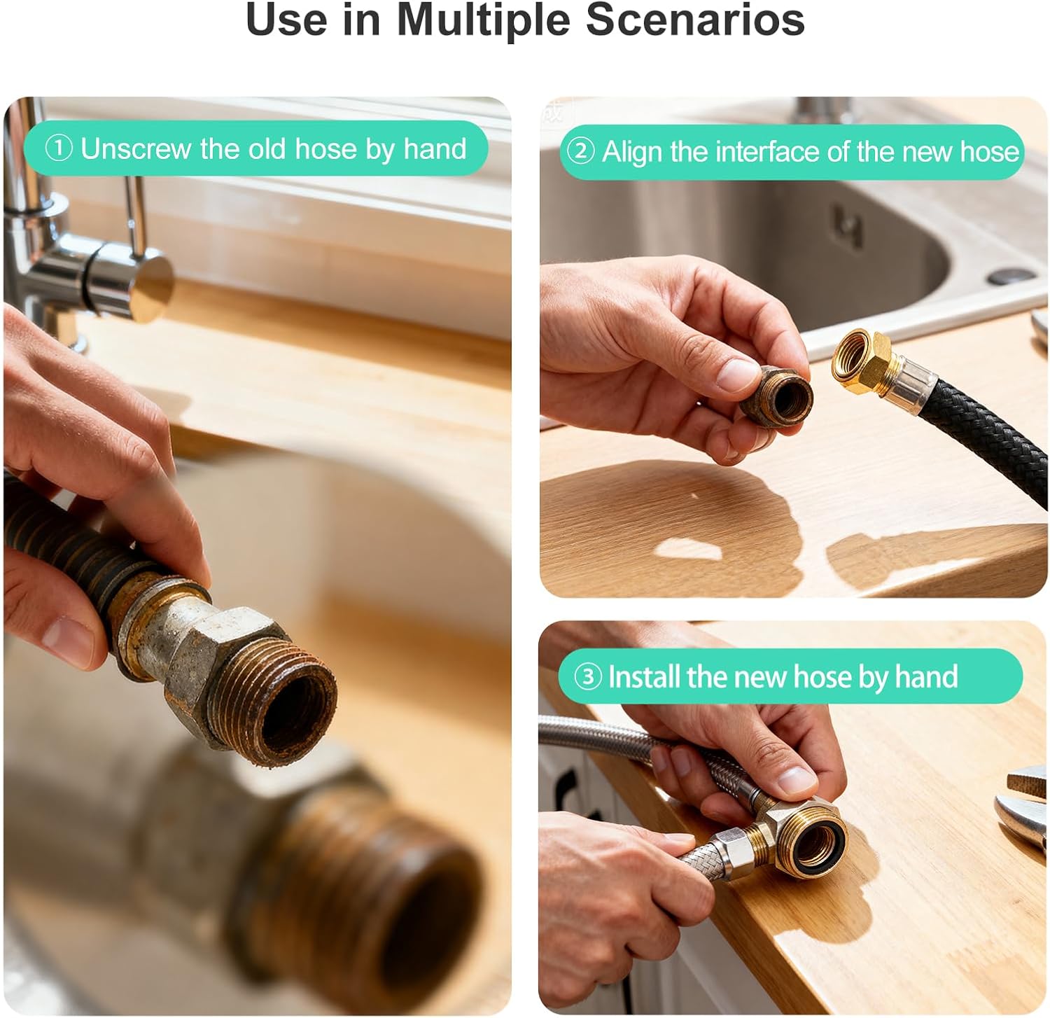 48293000 Kitchen Faucet Pull-Out Hose Fit for Grohe Faucets, Flexible Sink Sprayer Hose with Weight Weight Ball & 3 Connect Adapters, Replace 46174000 46092000 46592000 Pull-Down Faucets