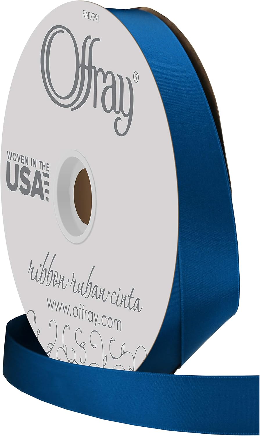 Berwick Offray 7/8" Wide Double Face Satin Ribbon, Deep Teal Blue, 100 Yards