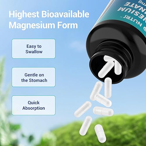 Miniatura 5 de BIO NUTRI Glicinato de magnesio 500 mg  240 cápsulas  Cápsulas de glicinato de magnesio de alta absorción, magnesio quelatado para dormir, estrés,