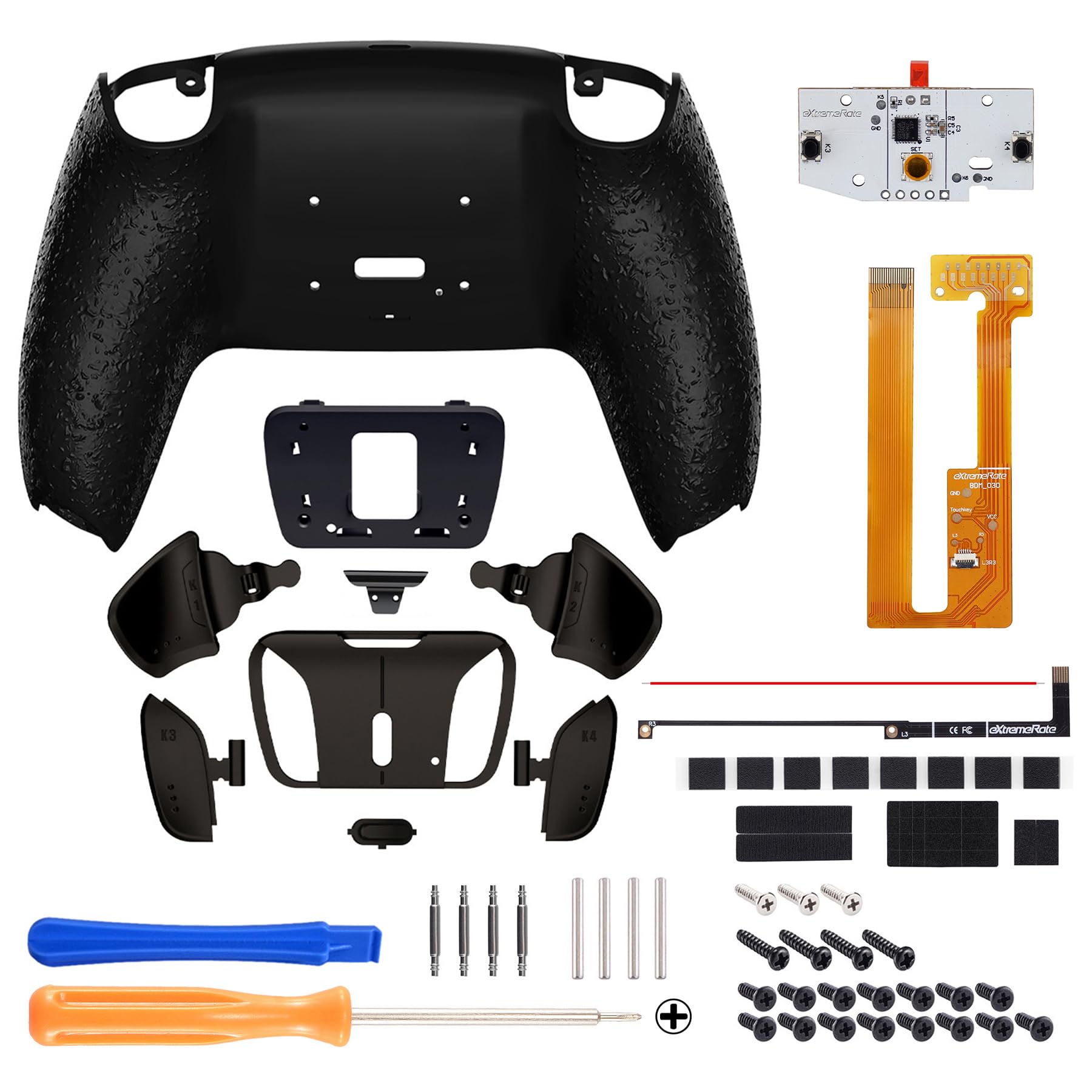 eXtremeRate Real Metal Buttons (RMB) Programable RISE4 Remap Kit para ps5 BDM-030/040/050 Actualización Board & Carcasa Trasera & 4 Palancas Botones Traseros para ps5 Control(Salpicaduras Negras)