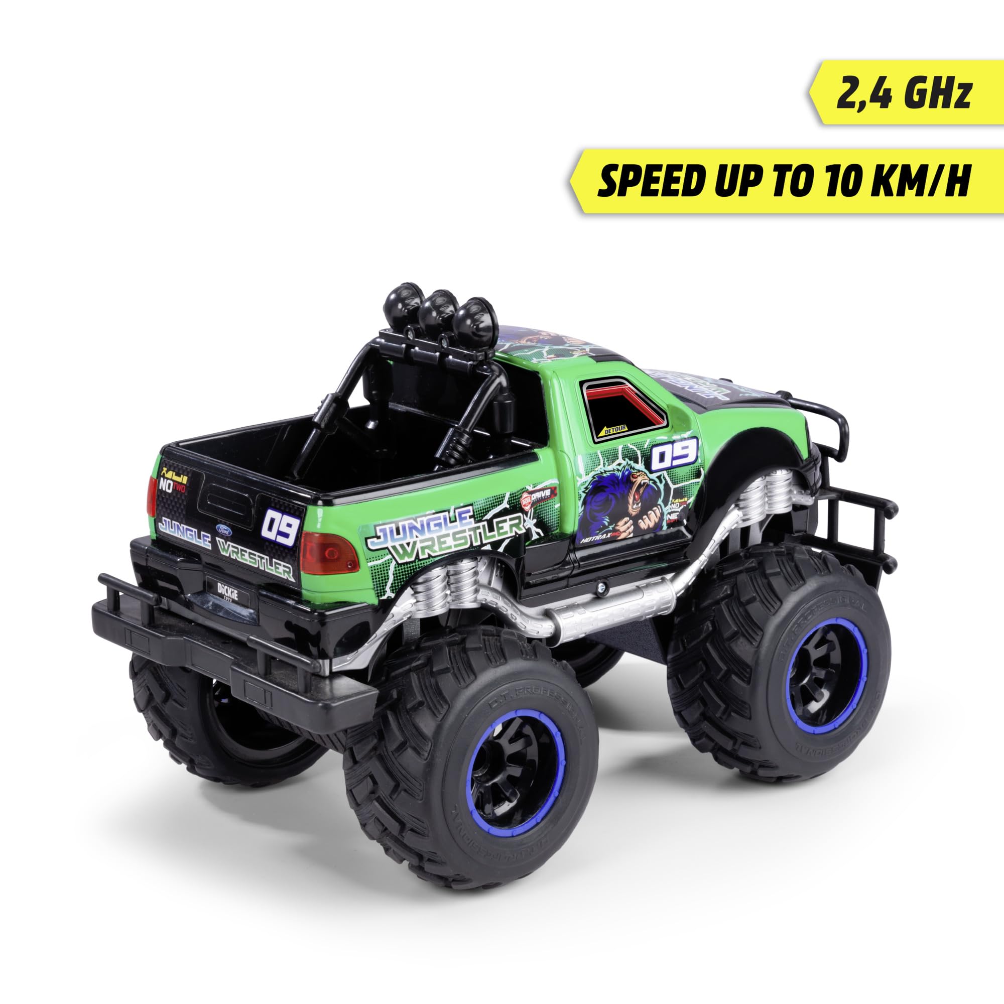 Dickie Toys - RC Auto Jungle Wrestler Ford F150 (30 cm) - zdalnie sterowana monstertruck od 6 lat z oświetleniem - Remote Control Car dla dzieci, pilot zdalnego sterowania 10 km/h, 2,4 GHz, w zestawie