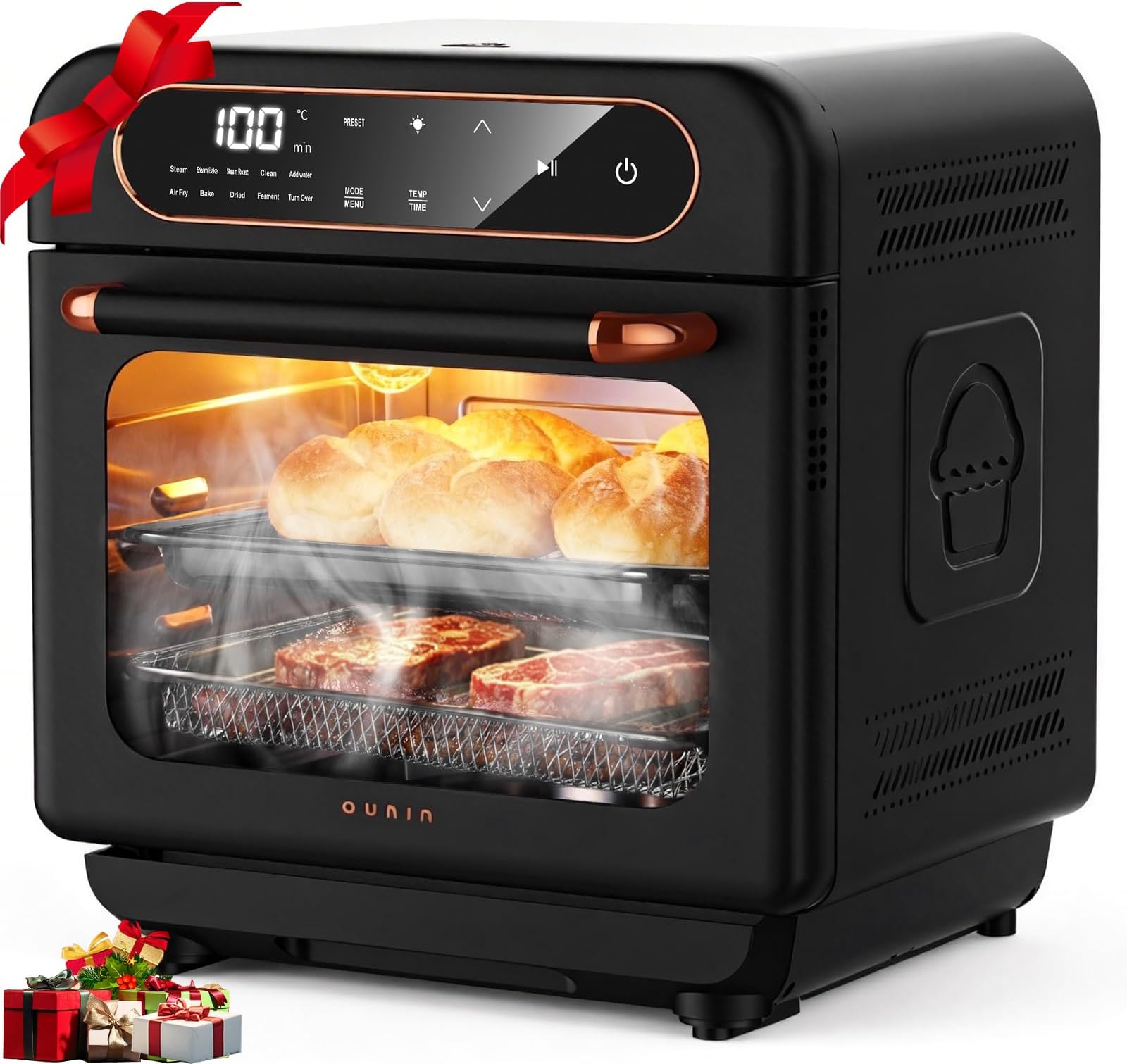 OUNIN 12L Multi-Function Air Fryer Oven, 8-in-1 Mini Oven, Dual-Zone Cooking, 360° Hot Air Circulation, One-Touch Presets, 1100W, Suitable for Air Frying, Baking, Grilling, Sous-Vide Cooking and More