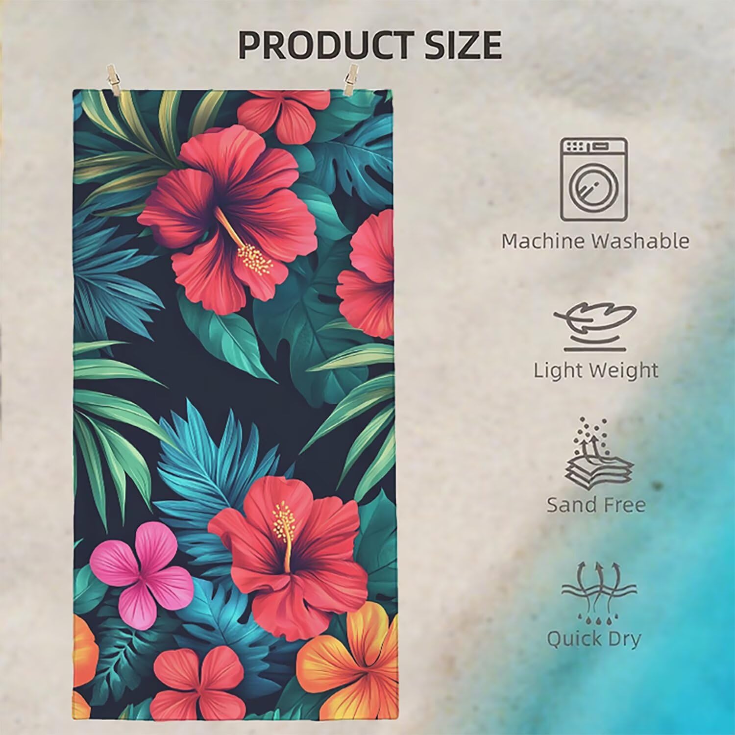 Toalla Playa Microfibra 150x200 Planta Diseño Super Absorbente Sin Arena Toalla Playa, con Cuerda Elástica, Ligero, Hombre, Mujer Ideal Toallas de Baño, Aplicable Gimnasio,Viajes, Natación, Color p403