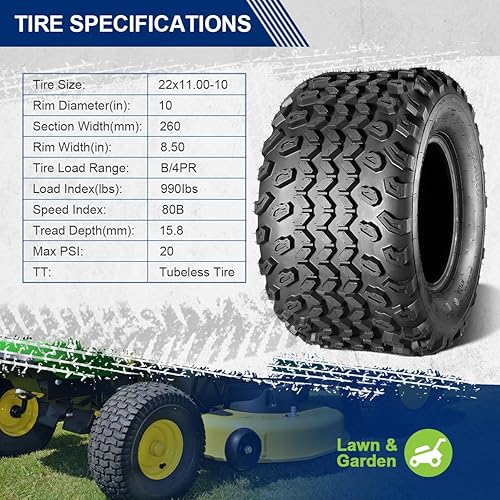 Miniatura 3 de MaxAuto Neumático para cortacésped de 22 x 11-10, carrito de golf All Trail UTV, ATV P334, 4 capas, juego de 2
