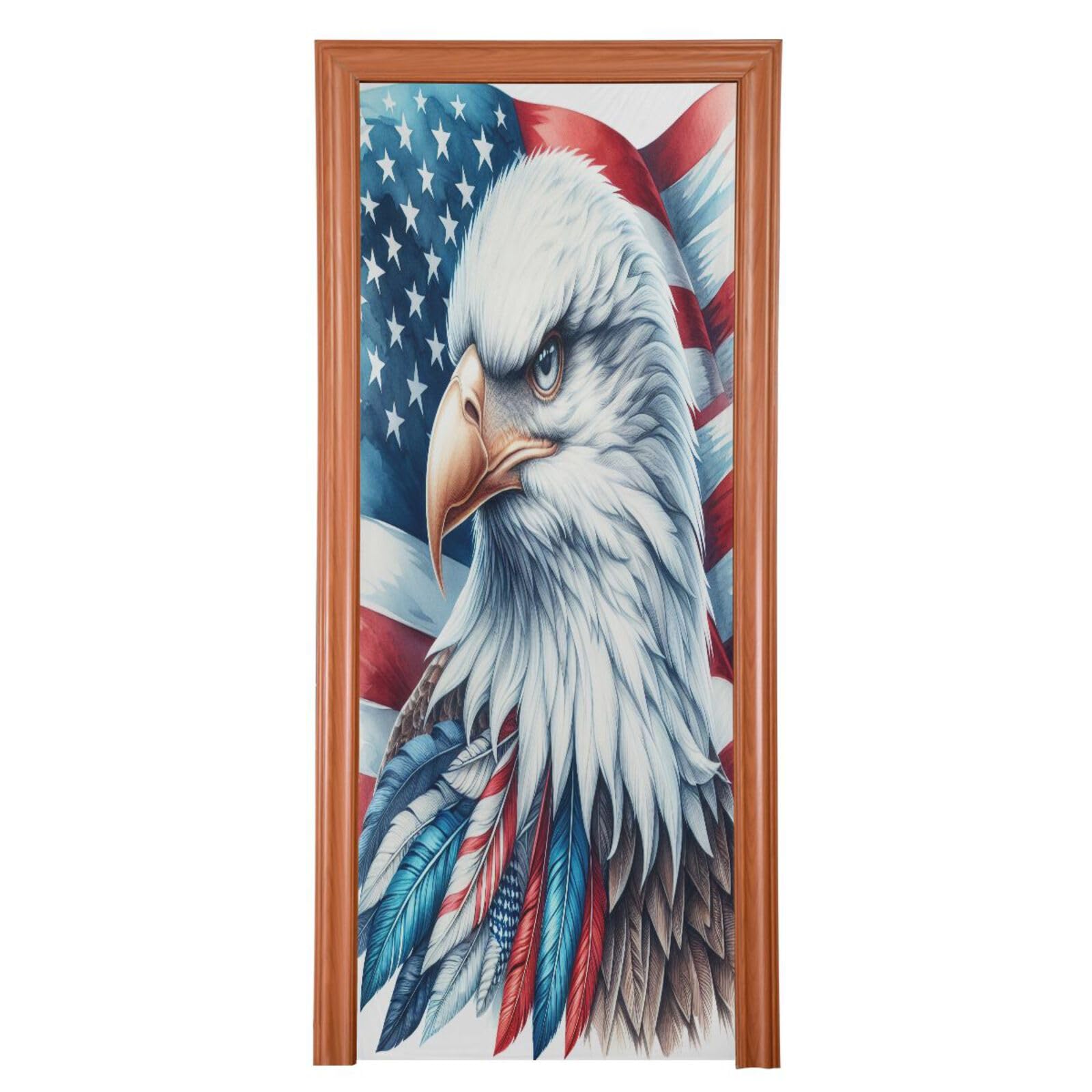 FLildon American Flag Eagle Door Cover Decoration, 4th of July Party Accessory Porch Decor for Festive Ornament Room Door Covers 36 x 98 Inch
