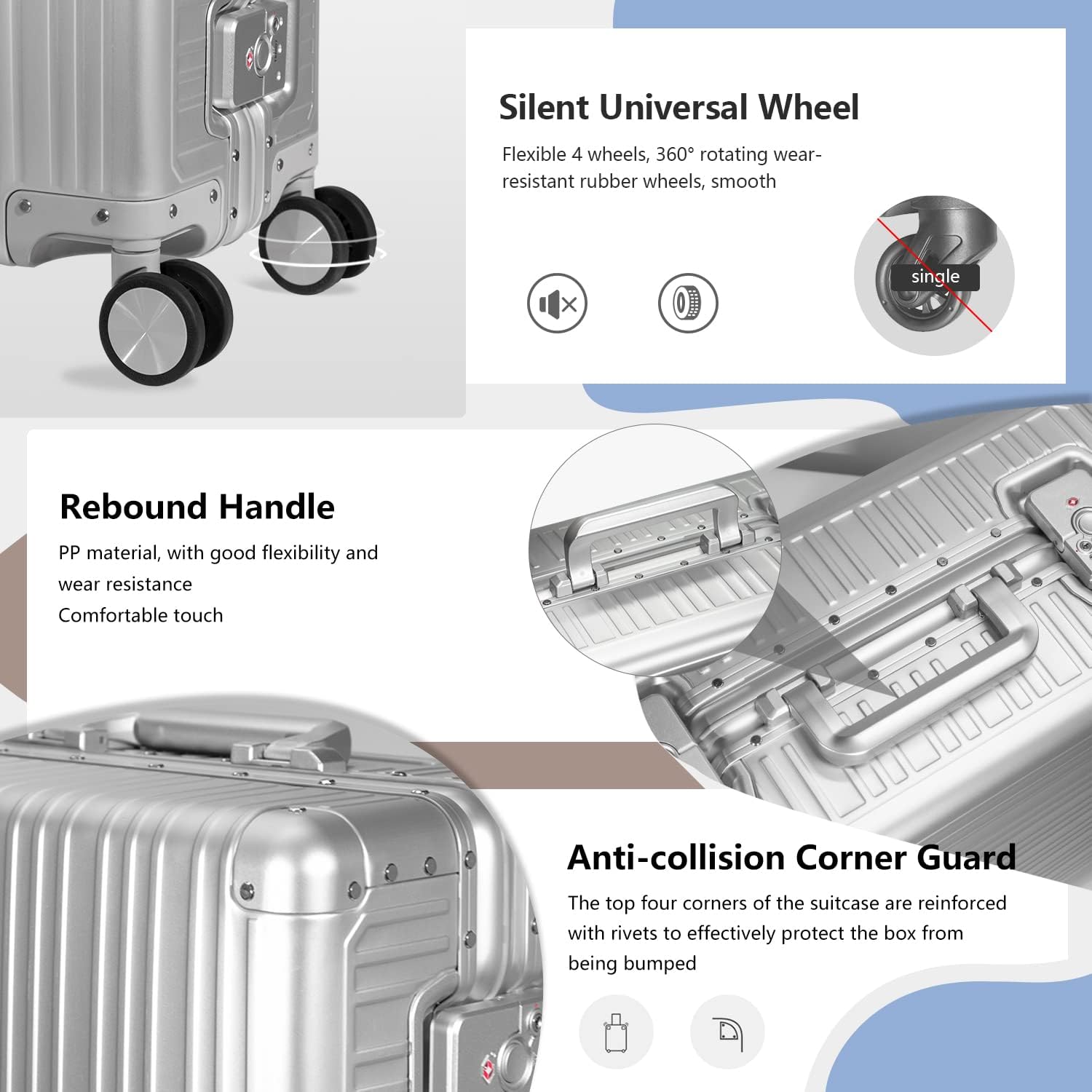 review LARVENDER Aluminum Carry On Luggage Hard Shell Luggage Lightweight Metal Suitcases Zipperless Luggage with TSA Lock Fashion Suitcase with Spinner Wheels for Travel/Business( Sliver, 20 Inch )