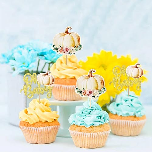 Miniatura 2 de 24 piezas Oh Baby Pumpkin Cupcake Toppers Glitter Pumpkin Cupcake Picks Little Pumpkin Baby Shower Decoraciones Oh Baby Shower Tema de Cosecha de