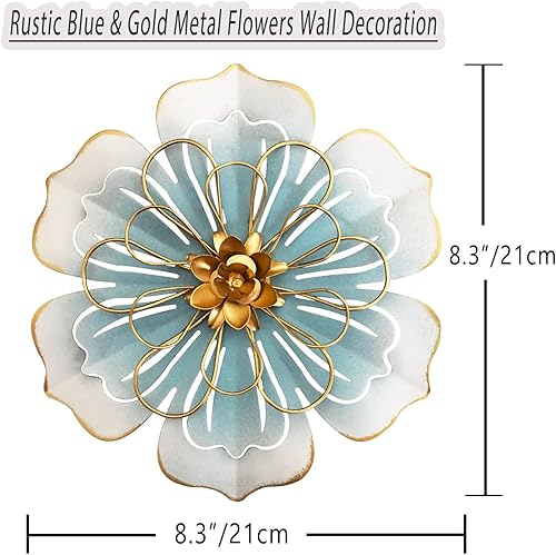Miniatura 8 de Decoración artística de pared de flores de metal, escultura floral moderna y rústica de 9 pulgadas, hierro envejecido para colgar en la pared,
