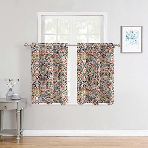 Miniatura 3 de YANFENQI Cortinas de oscurecimiento geométricas con ojales, cortinas térmicas cortas para puerta de patio, cortinas para Ventanas de Cuarto de 63