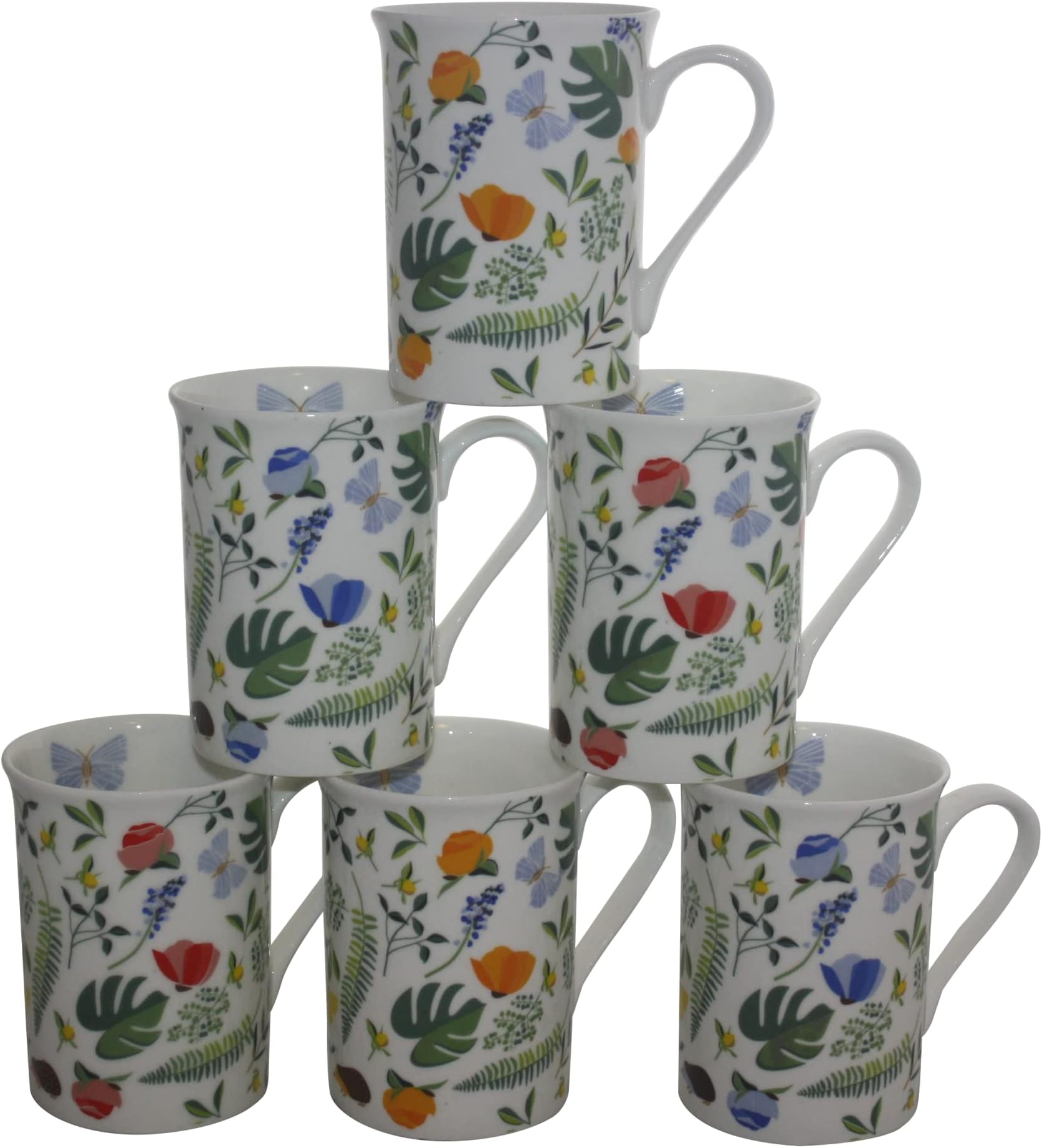 The Cup Fine Bone China Set of 6 'Butterfly Garden' Mugs