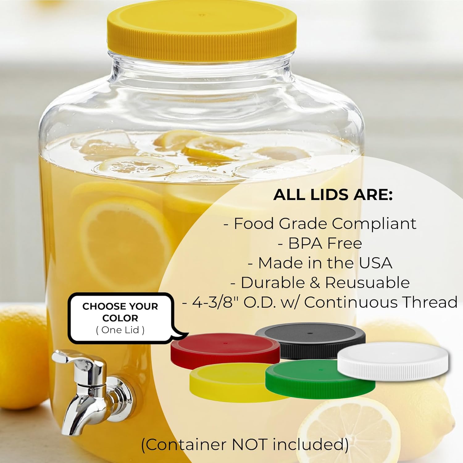 110/400 Screw-On Food-Grade Lid, 4-3/8″ OD Measured at Lid Top, USA-Made, Fits Plastic Glass Larger-Mouth Containers ½–1 Gallon, Barrel Jars 1–2.5 Gal (White, Foam Liner) - Image 5