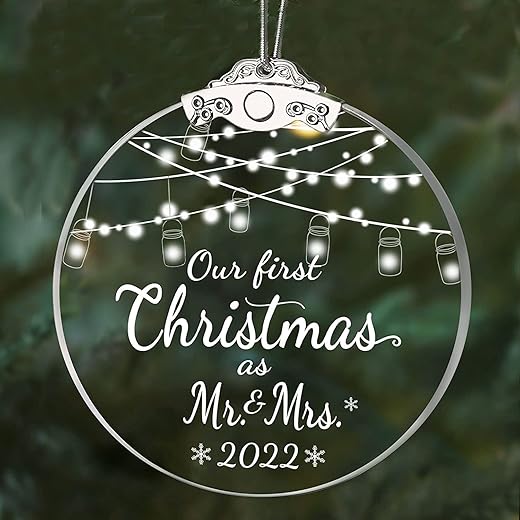 First Christmas Married Ornament 2022 mr and mrs Ornaments 1st Decorations Wedding Gifts Bridal Shower Gift Tree Year just Our Newlywed (Christmas Ornament)