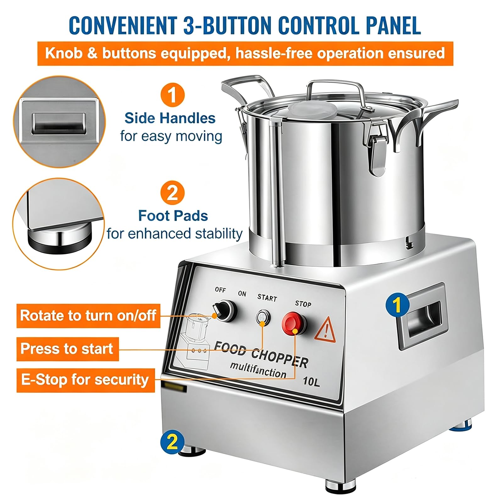 Procesador Alimentos Comercial Acero Inoxidable, Cortador De Verduras Eléctrico 1400 W, Picador Verduras Alta Resistencia, con Cuchilla En Forma De S para Verduras Y Frutas 5l