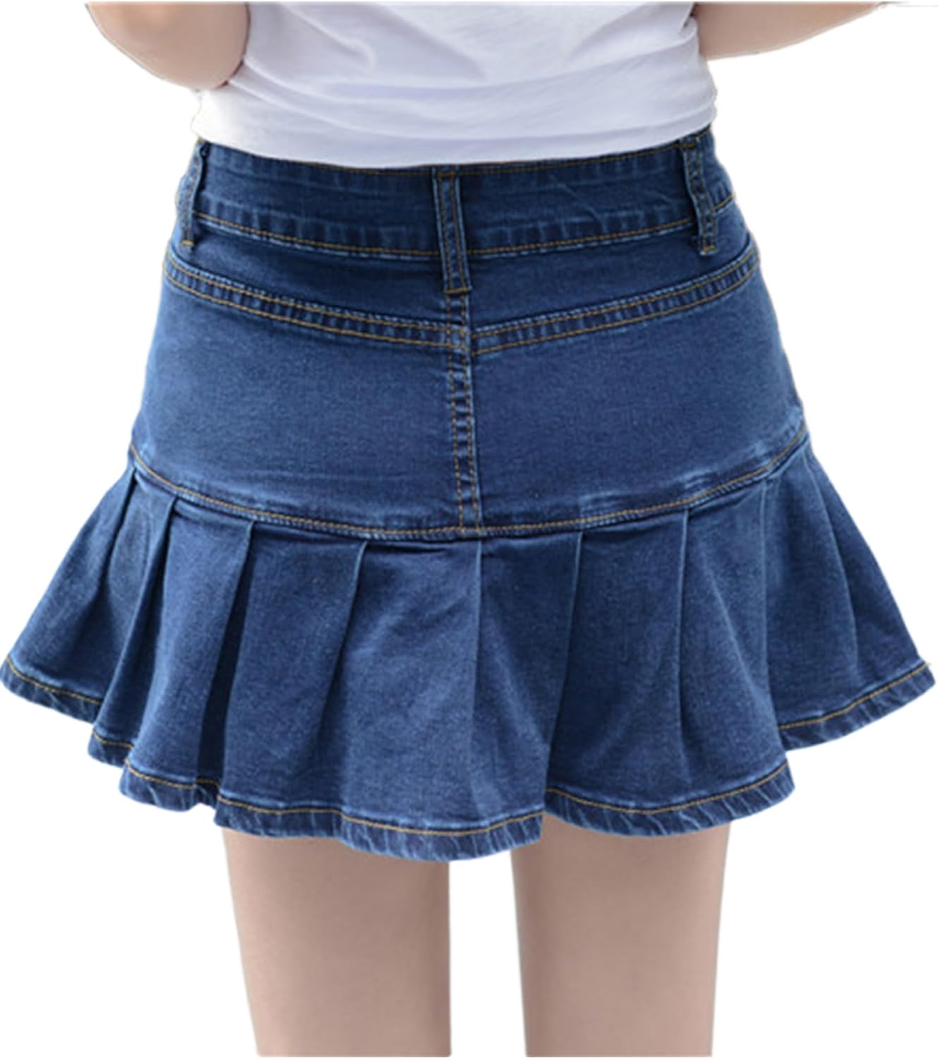 Dqbeng Women's Pleated Denim Mini Skirt Casual A-Line Short Jean Skater Skirts with Pockets - Image 8