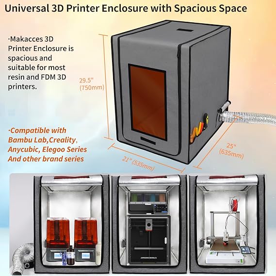 Resin 3D Printer Enclosure with Ventilation, 3D Printer Vented Enclosure Tent Cover Eliminate Odors Dustproof Isolate Noise,Compatible with Elegoo Anycubic Creality Series Resin LCD UV 3D Printers