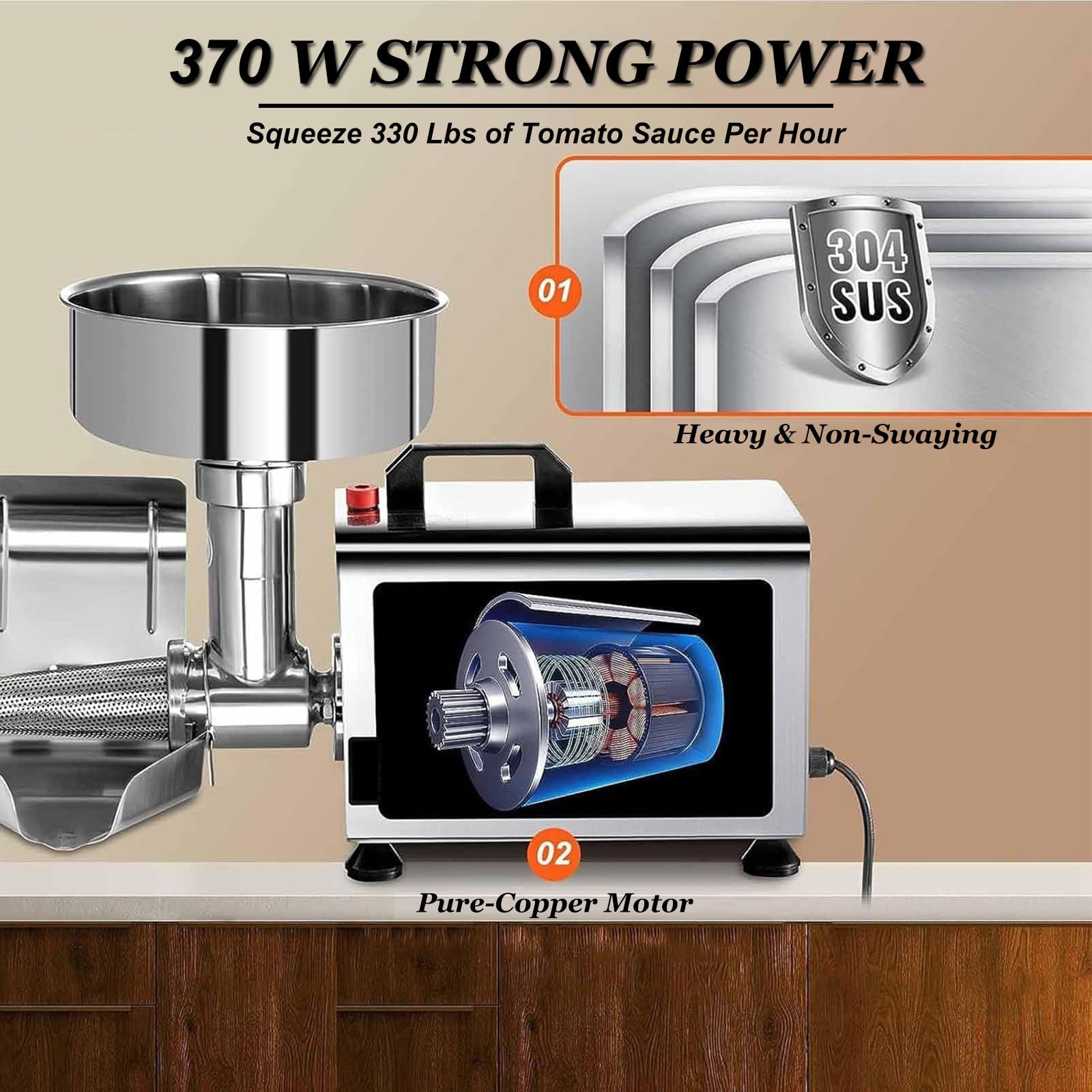 110/220V 370W Auto Tomato Sauce Maker, Macchina Elettrica Per Salsa Di Pomodoro, Purea Di Mele, Purè Di Patate, Marmellate,220V