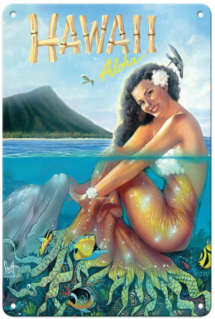 ILYIBGO Hawaiian Vintage Metal Tin Sign for Men Women,Wall Decor for Bars,Restaurants,Cafes Pubs,12x8 Inch