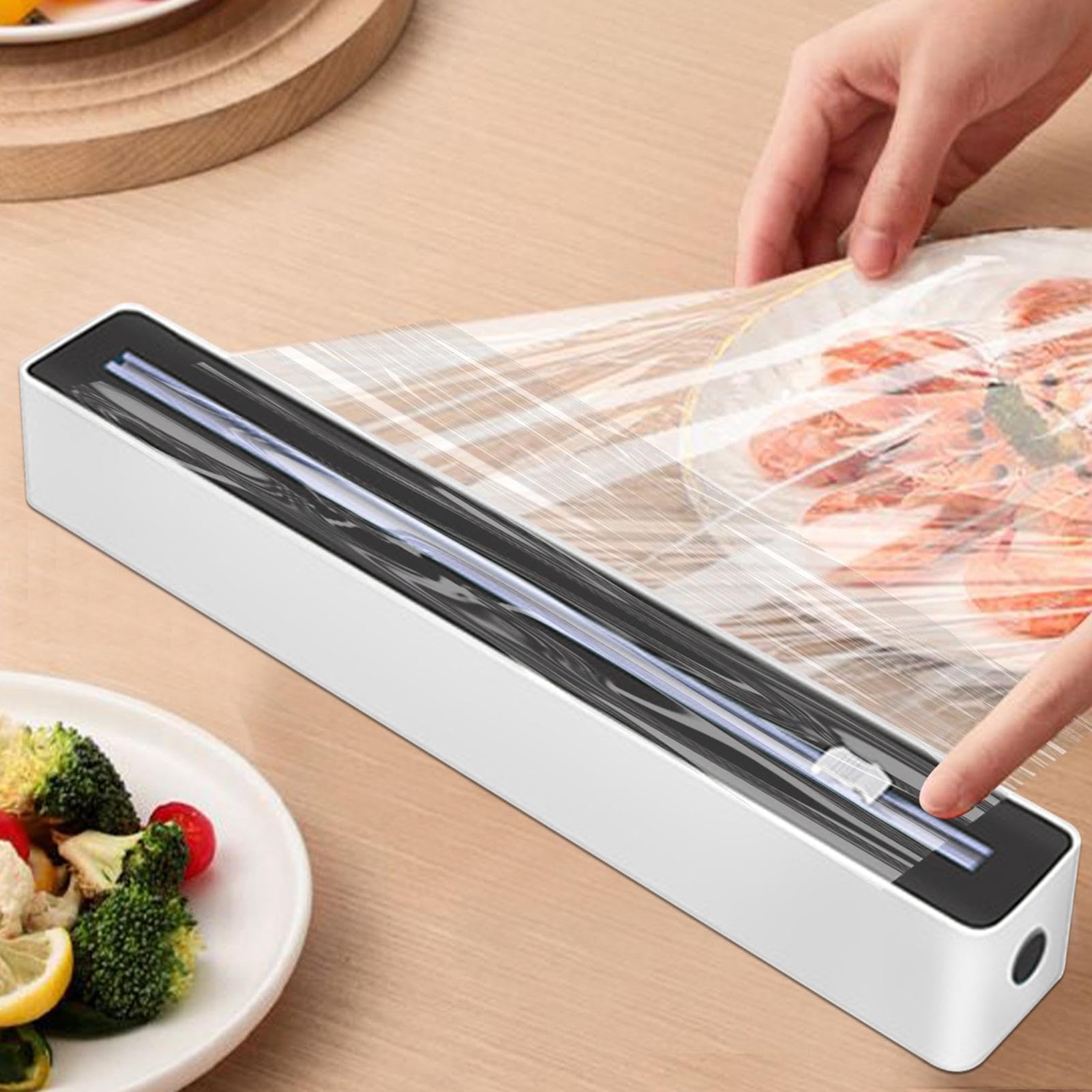 Aluminium-Papierhalter mit integriertem Schneider, ausziehbarer Folienspender – robust, platzsparender Organizer für Wachspapier und Kühlschrank mit Schneidsystem