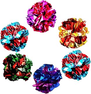 SunGrow Cat Crinkle Balls, Shiny, Mylar Crinkler, Stress-Relief Toy for Kittens, Interactive & Engaging, Keeps Grown-up Cats Active, Encourages Multi-cat Play, Provides Endless Entertainment, 6 Pcs