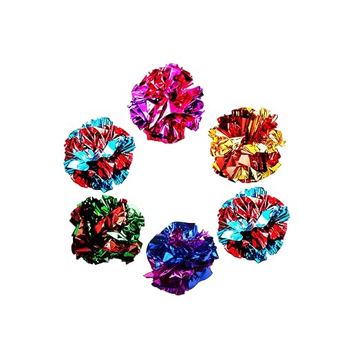 SunGrow Cat Crinkle Balls, Shiny, Mylar Crinkler, Stress-Relief Toy for