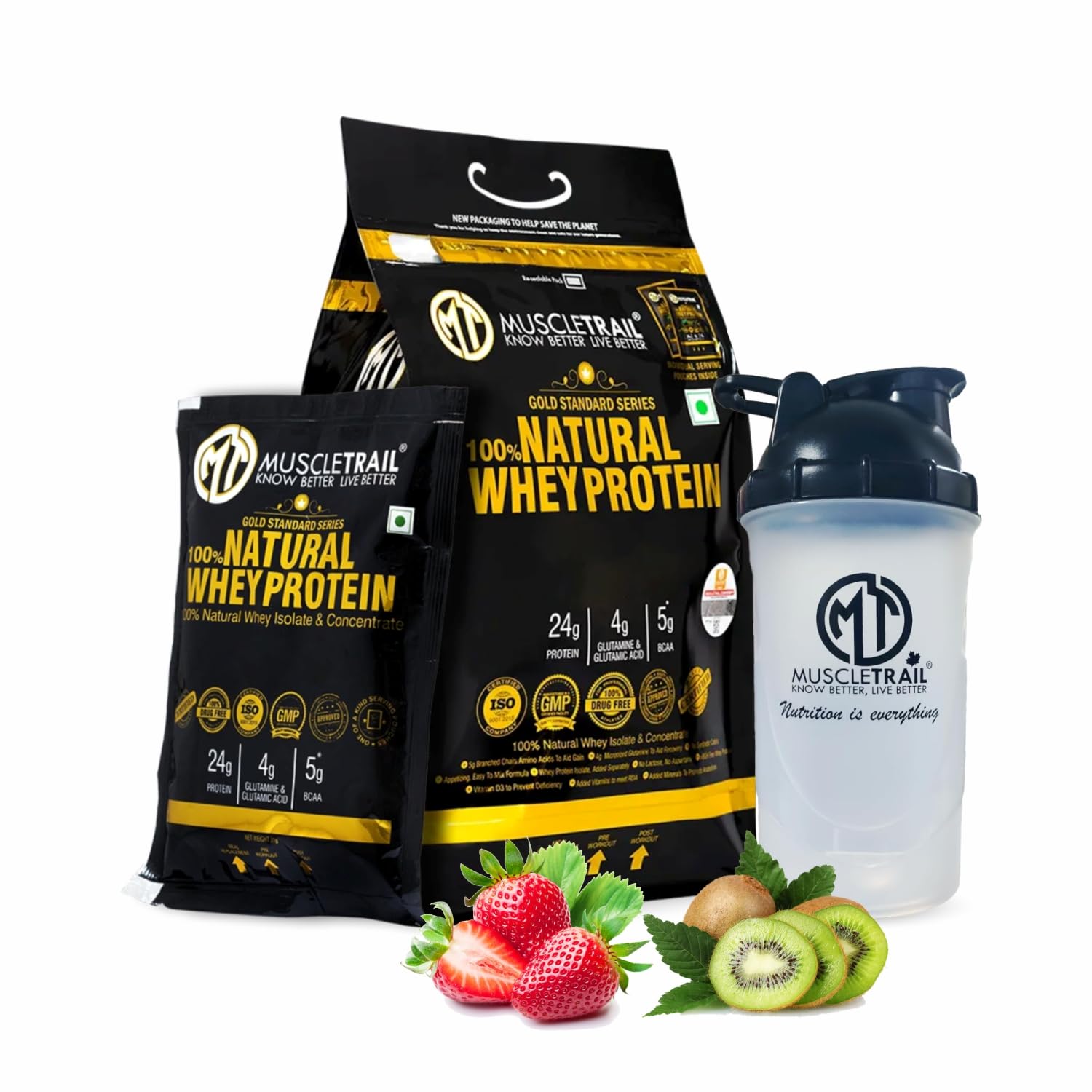 MuscleTrail Gold St&ard Series,60 Pouches,Low Carb & Fat,24 grams Natural Whey Protein Powder,Shaker Inside (1.86Kg,Kulfi Pista) — Amazon image 12