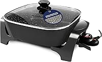 Elite Gourmet EG6201 7.5Qt Deep Electric Skillet - Scratch-Resistant Non-Stick, Dishwasher Safe, Glass Lid, 200-400°F Control, Black