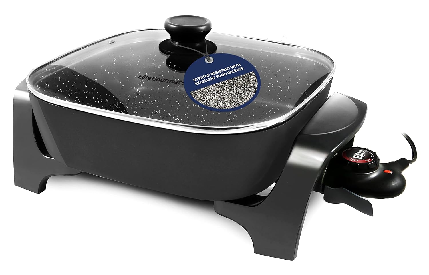 Elite Gourmet EG6201 Extra Deep 12x12x3 2 7 5Qt Scratch Resistant Dishwasher Safe Non-stick Electric Skillet with Glass