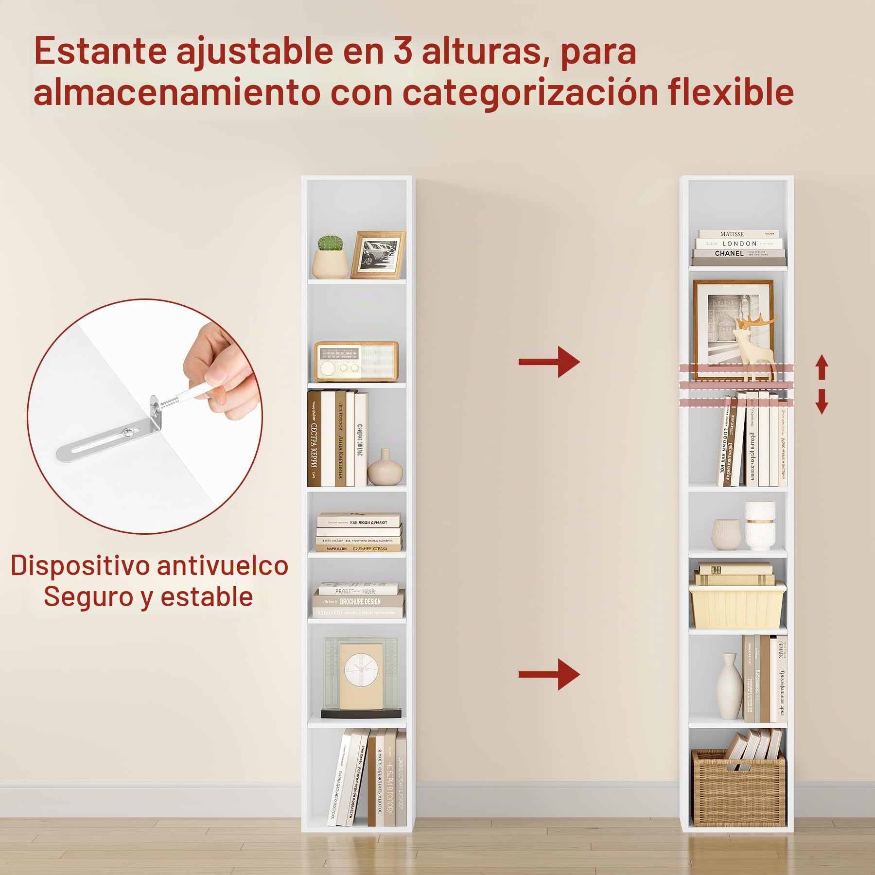 WOLTU Estantería de 7 Niveles, Librería Abierta Alta, 30x26x178,5 cm, Estantería Organizadora con 7 Compartimentos Abiertos, para Oficina/Estudio/Salón/Dormitorio, Blanco, SK066ws
