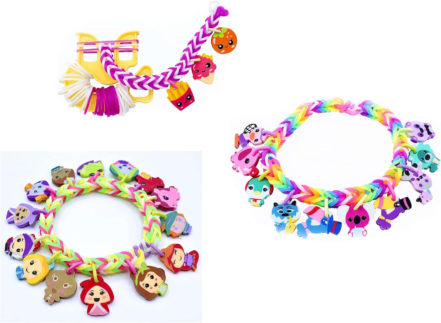 Rainbow Loom: Loomi-Pals Collectible 4 PK Bundle: Zoo, Dino, Fairy, Food - 4 Rubber Band DIY Charm Bracelet Kits, Design & Create, Ages 7+