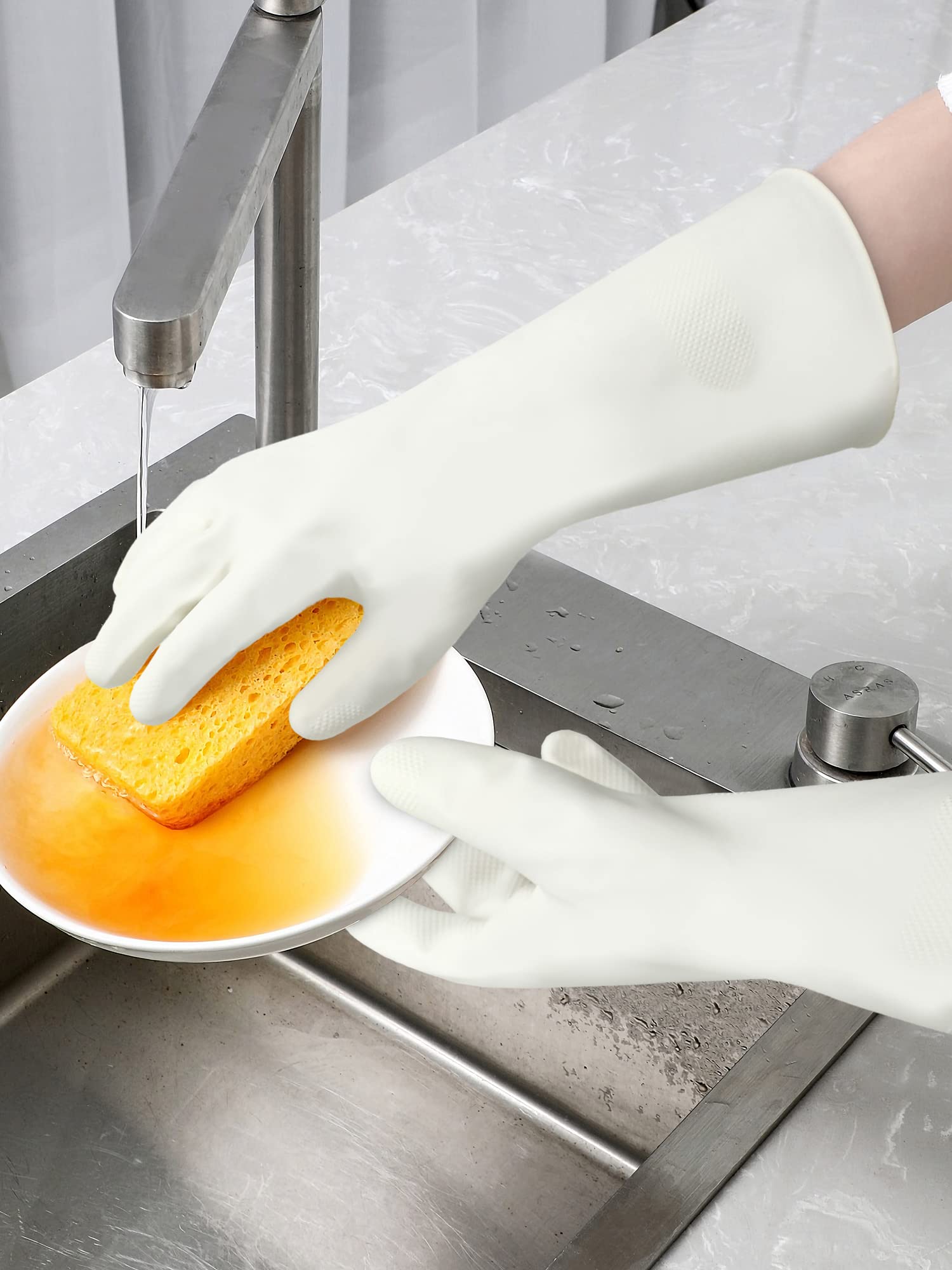 Cleanbear Guantes de limpieza de goma sin látex, reutilizables, ligeros y duraderos, juego de 3 con 2 pares de guantes grises y 1 par de blancos (12 pulgadas)