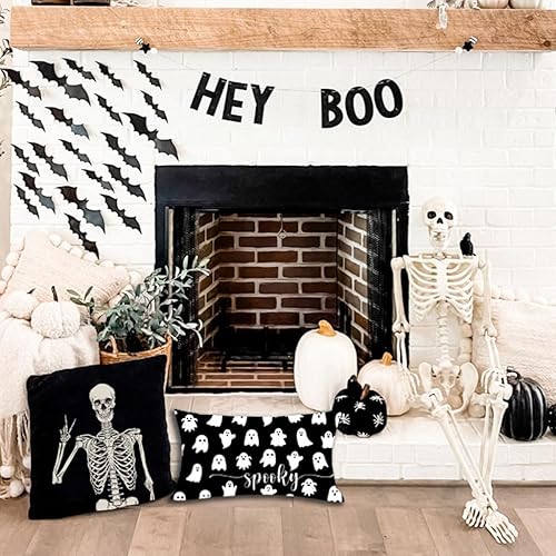 Miniatura 10 de PANDICORN Funda de almohada rosa de Halloween de 12 x 20 pulgadas, fantasma espeluznante para exteriores, otoño, Halloween, decoración lumbar, funda