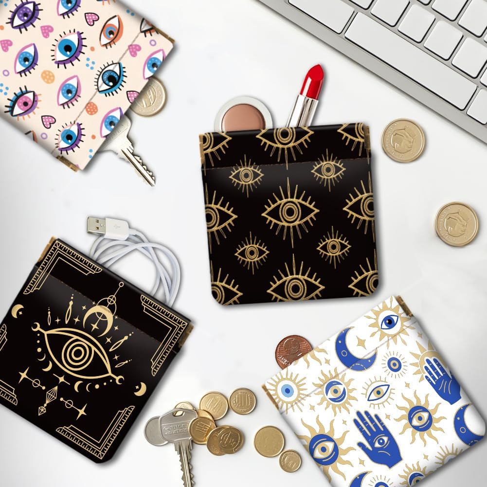 Peacoblue 4Pcs Small Leather Squeeze Coin Purse for Women-Magic Eye Pattern Waterproof & Durable Snap Closure Change Pouch Mini Money Wallet Bag for Adult Teen Girls Best Gift
