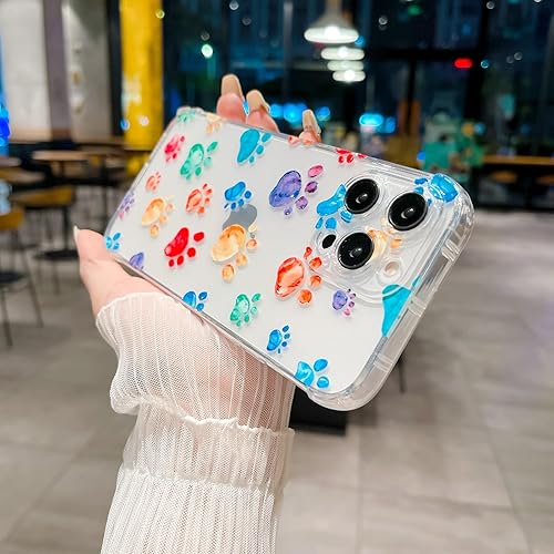 Miniatura 3 de SPOBIT Compatible con iPhone 12 Pro, funda transparente y colorida con patrón de pata de cachorro para mujeres y niñas, cámara delgada suave y