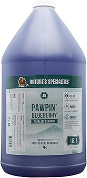 Nature's Specialties Pawpin' Blueberry Ultra Concentrated Dog Face and Body Wash for Pets, Makes up to 16 Gallons, Natural Choice for Professional Groomers, Tearless Formula, Made in USA, 1 gal