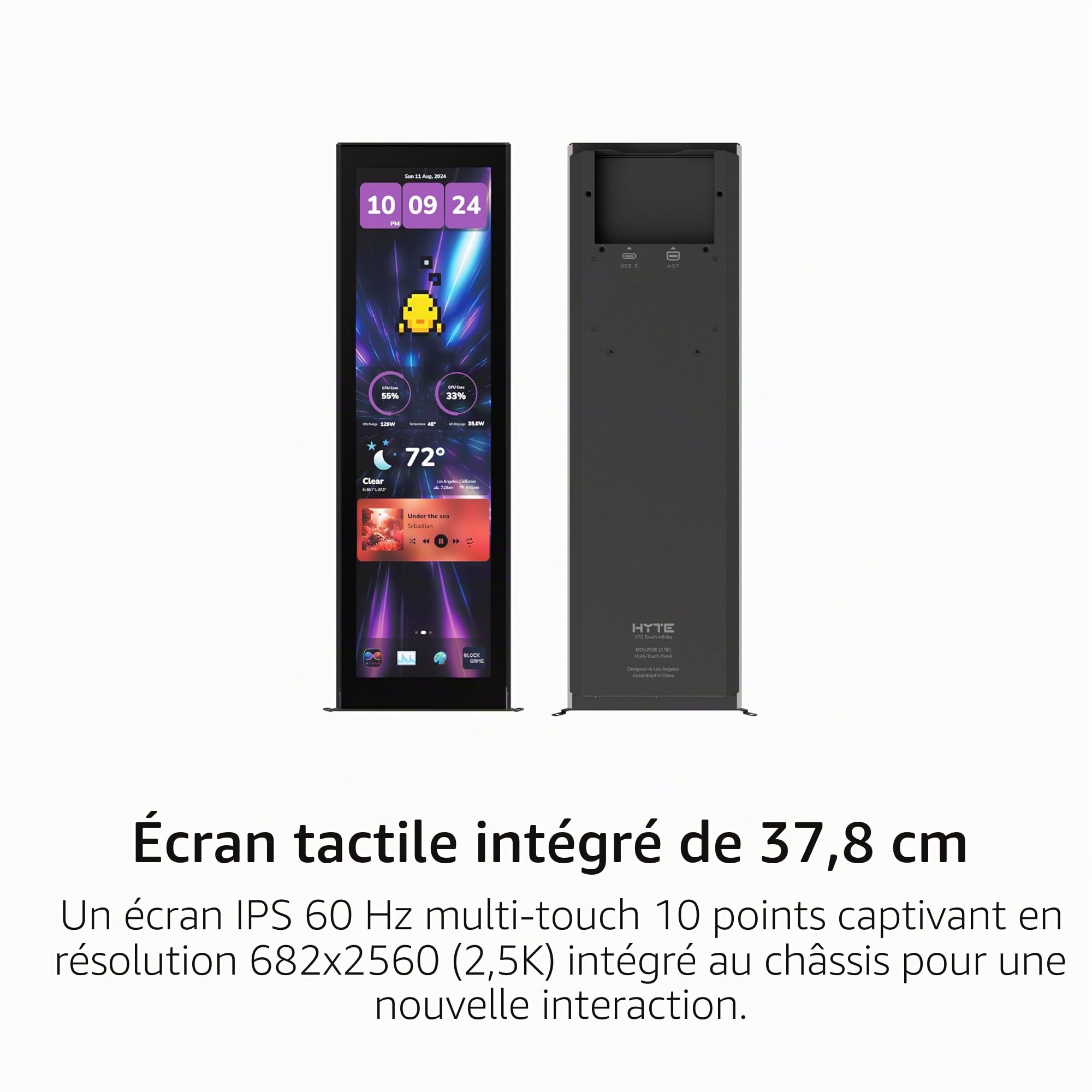 Hyte Y70 Touch Infinite Boîtier ATX à Double Chambre, avec écran Tactile LCD 2,5K intégré - Noir Cerise/Rouge