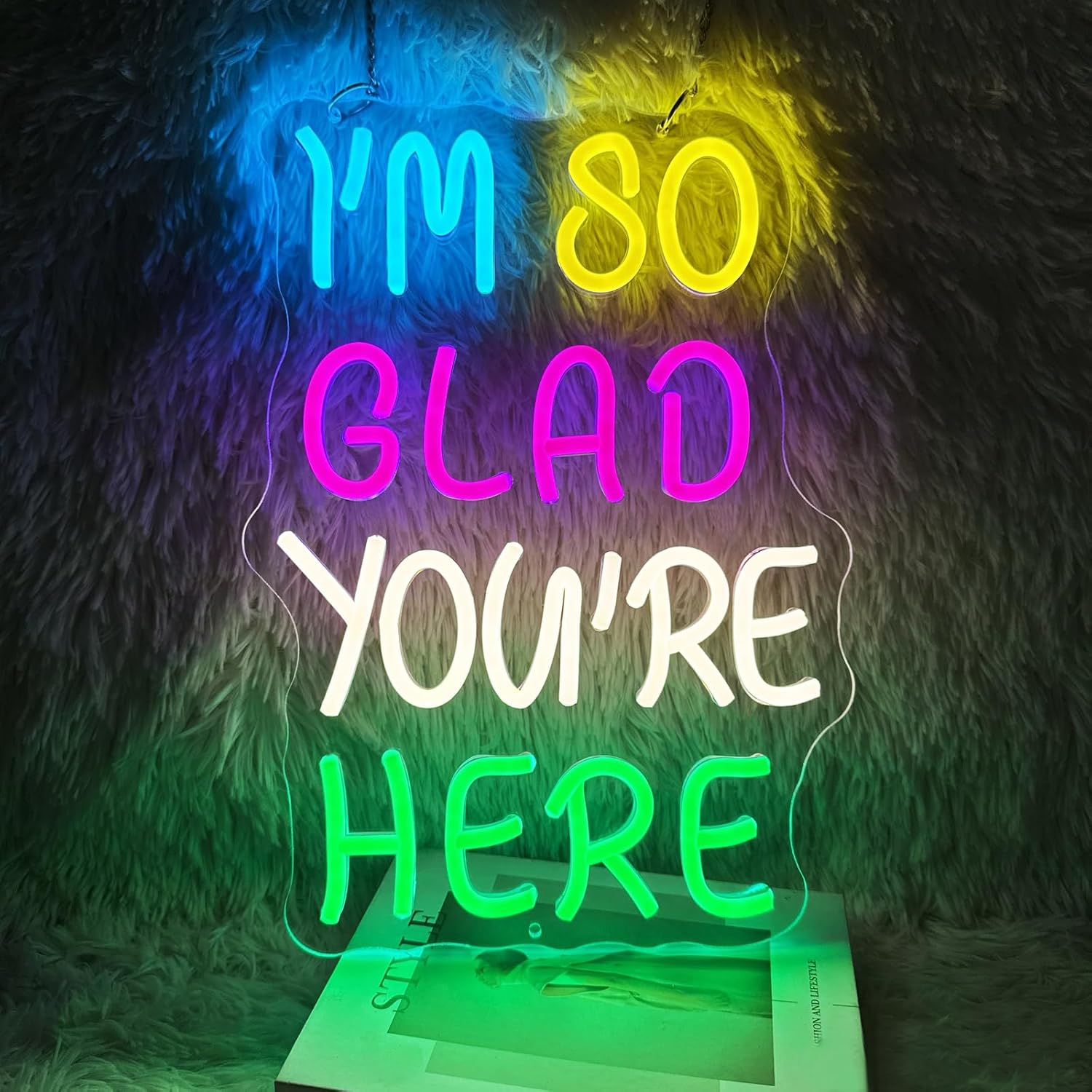 I’m So Glad You’re Here Neon Sign Dimmable USB Powered Home Led Neon Sign For Kids Room Welcome for Classroom Neon Light Up Sign School Opening Ceremony Decorations Gifts 14.8''×10.6''