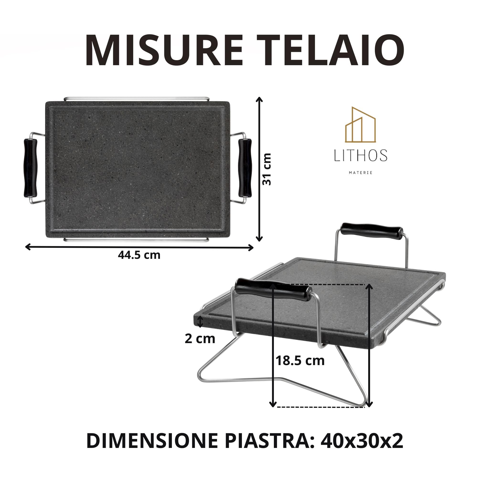 Piastra in Pietra LAVICA Ollare 40x30x2 cm con TELAIO ACCIAIO INOX - Refrattaria dell’Etna per Forno Elettrico & Gas, Barbecue, Bistecchiera per Pizza e Carne