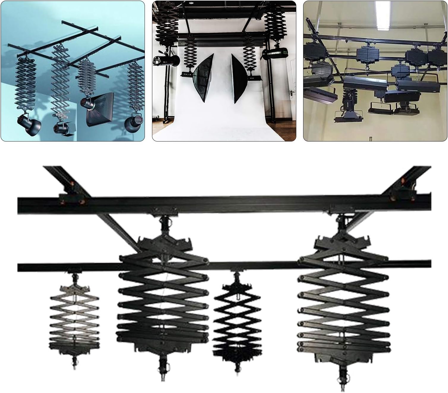 118''x118'' Studio Pantograph Ceiling Rail System 3M Studio Lighting Mounting System 43-200CM Drop Pantograph Smallpox Track Kit(3M x 3M-B)